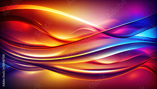 Abstract Shiny neon glass translucent wavy composition with gradient transition, red blue white yellow pink purple beige elegant clean background - generative AI.