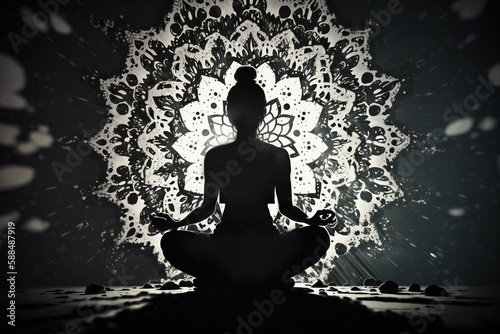 silouette of girl in meditation,  religion, spirituality, zen, generative ai