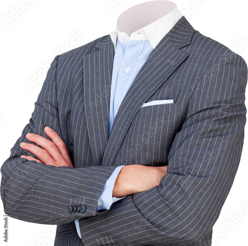 Headless businessman in suit standing with arms crossed photo