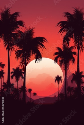 Tropical sunset with palm trees.