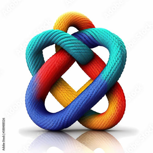 Illustration of a multicolour tied knot, IA generated