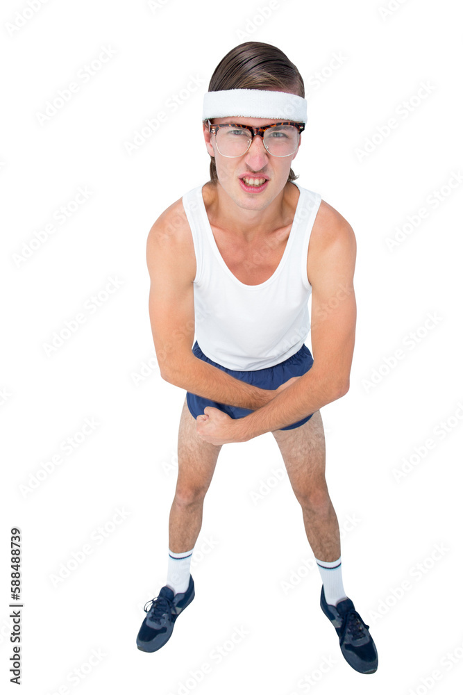 Geeky hipster posing in sportswear Geeky hipster posing in sportswear