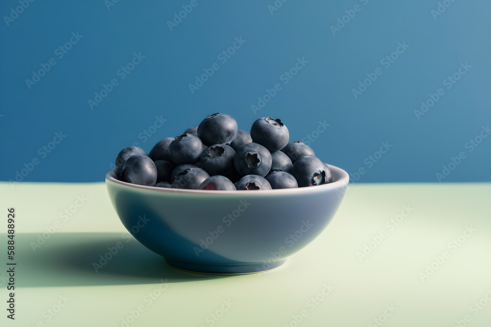 A bowl of blueberry, color background, generative ai. A bowl of blueberry, color background, generative ai.