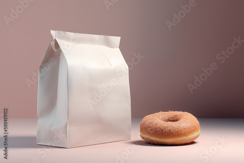 White Paper Bag with Donut Mockup. AI generated