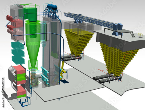 circulating fluidized bed boiler 3D illustration