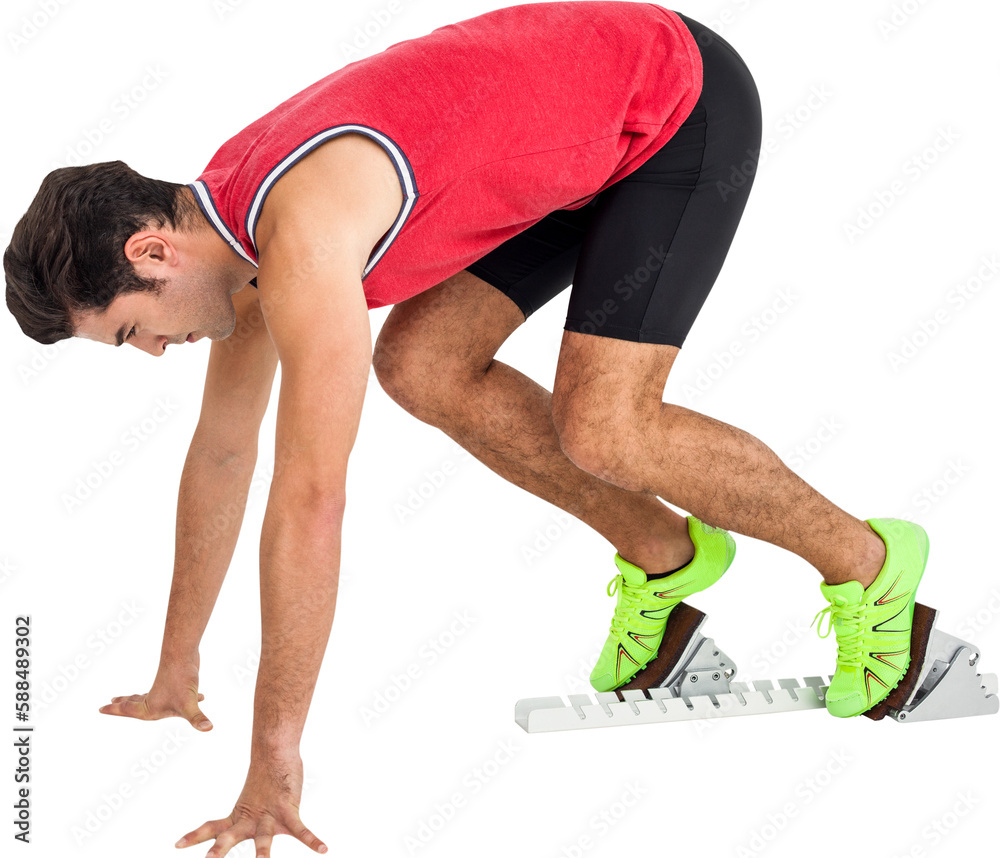 Male athlete in ready to run position Male athlete in ready to run position