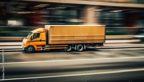 Semi-truck delivering cargo on busy highway at night generated by AI