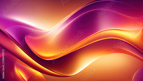 Abstract Shiny neon glass translucent wavy composition with gradient transition, purple beige pink elegant clean background - generative AI.