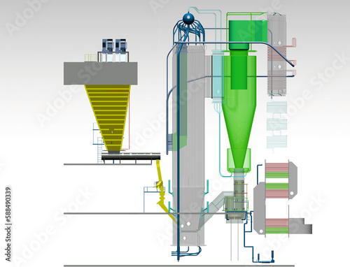 circulating fluidized bed boiler 3D illustration photo