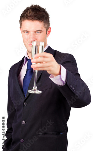 Businessman holding a champagne glass 