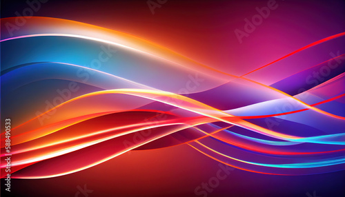 Abstract Shiny neon glass translucent wavy composition with gradient transition  red blue white yellow pink purple beige elegant clean background - generative AI.