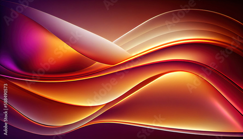 Abstract Shiny neon glass translucent wavy composition with gradient transition, beige yellow white orange red elegant clean background - generative AI.