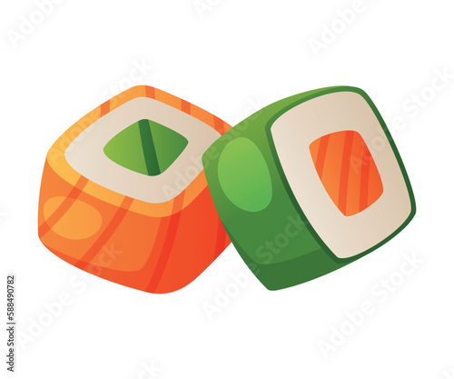Sushi Roll with Salmon, Rice and Nori as Fast Food Lunch Vector Illustration