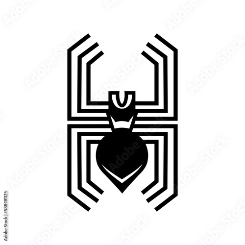 Black spider silhouette, close-up spider, scary big spider on white, poisonous isect , arachnophobia background, spider vector icon