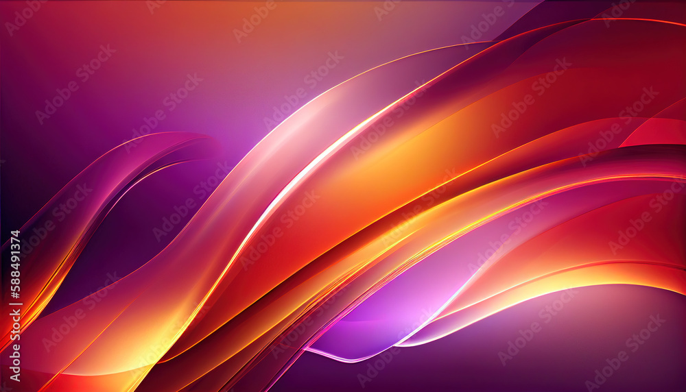 Fototapeta premium Abstract Shiny neon glass translucent wavy composition with gradient transition, red blue white yellow pink purple beige elegant clean background - generative AI.