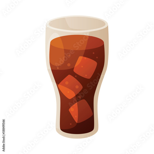Coke as Carbonated Soft Drink Poured in Glass with Ice Cubes Vector Illustration