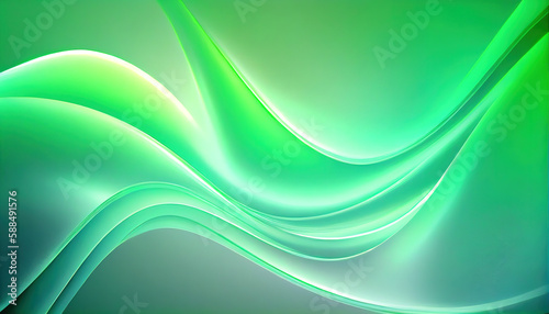Abstract Shiny neon glass translucent wavy composition with gradient transition  green white pastel elegant clean background - generative AI.