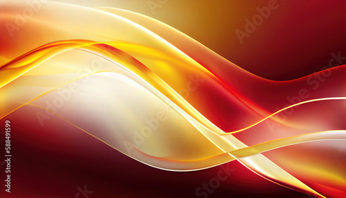 Abstract Shiny neon glass translucent wavy composition with gradient transition, red yellow white beige elegant clean background - generative AI.