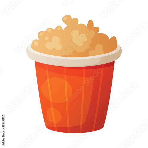 Salty Popcorn in Red Cardboard Box as Fast Food Lunch Vector Illustration