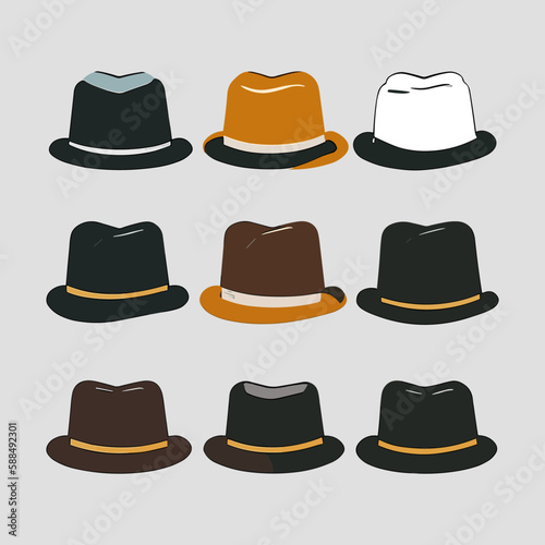 Hats with different colors and styles. Vector minimalist illustration