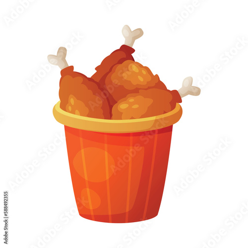 Deep Fried Chicken Legs in Red Basket as Fast Food Lunch Vector Illustration