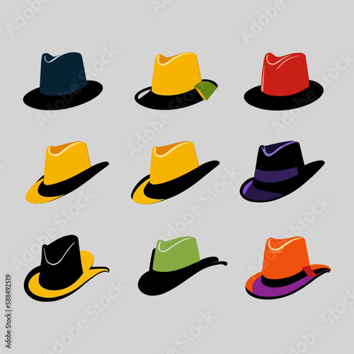 Hats with different colors and styles. Vector minimalist illustration