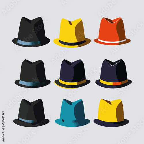 Hats with different colors and styles. Vector minimalist illustration