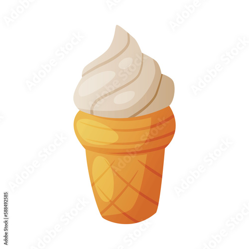 Sweet Ice Cream in Waffle Cup as Fast Food Dessert Vector Illustration