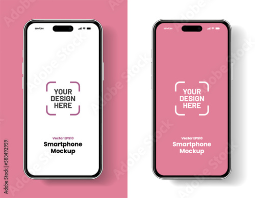 3D realistic high quality smartphone mockup with isolated background. Smart phone mockup collection. Device front view. 3D mobile phone with shadow on white background.