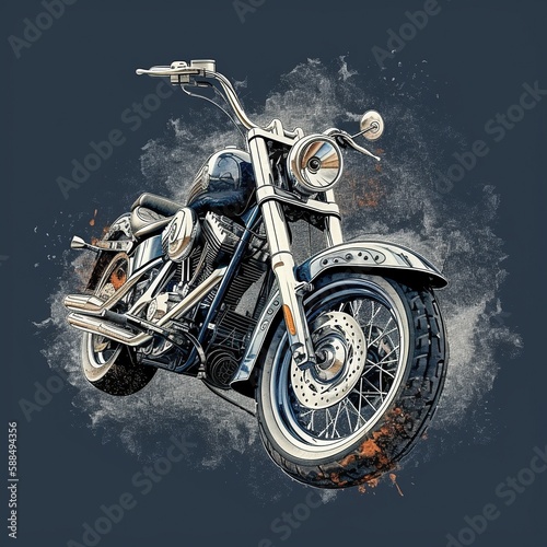motorcycle on blue background, bike illustration, generative ai