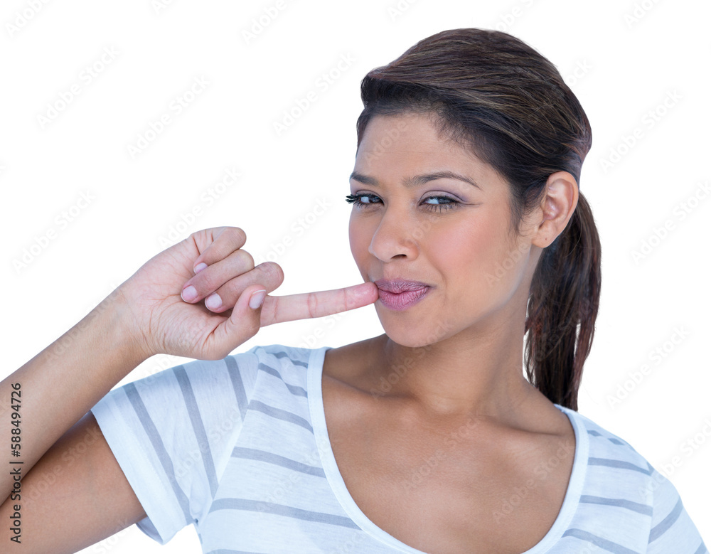 Portrait of beautiful woman touching lips Portrait of beautiful woman touching lips