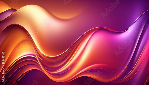 Abstract Shiny neon glass translucent wavy composition with gradient transition, pink red purple yellow orange elegant clean background - generative AI.