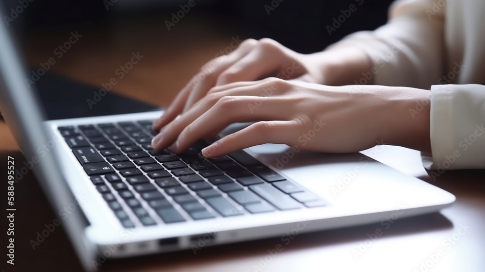 Woman hands typing on computer keyboard closeup, businesswoman or student girl using laptop at home, online learning, internet marketing, working from home, office workplace freelance concept. Ai Woman hands typing on computer keyboard closeup, businesswoman or student girl using laptop at home, online learning, internet marketing, working from home, office workplace freelance concept. Ai