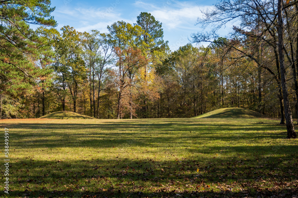 The Bynum Mound and Village Site near Natchez Trace Parkway. Middle Woodland period archaeological site located near Houston, Mississippi. Earthworks were used for burial and ceremony. 
