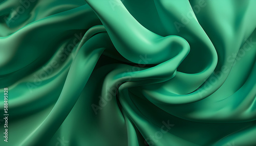realistic wavy abstract background, delicate and elegant green silk cloth, generative ai