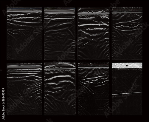 Polyethylene bags with Zip-lock fastener. Photo, raster graphic template. The imposition of the texture of transparent packaging, polyethylene bags with Zip-lock fastener. Photo template.