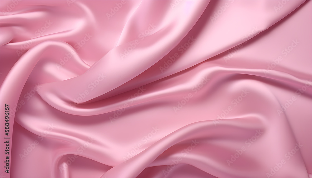 Fototapeta premium realistic wavy abstract background, delicate and elegant pink silk cloth, generative ai