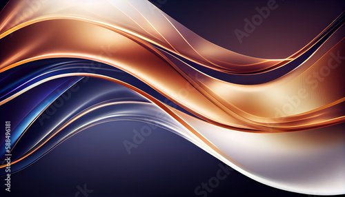 Abstract Shiny neon glass translucent wavy composition with gradient transition, beige blue brown elegant clean background - generative AI.