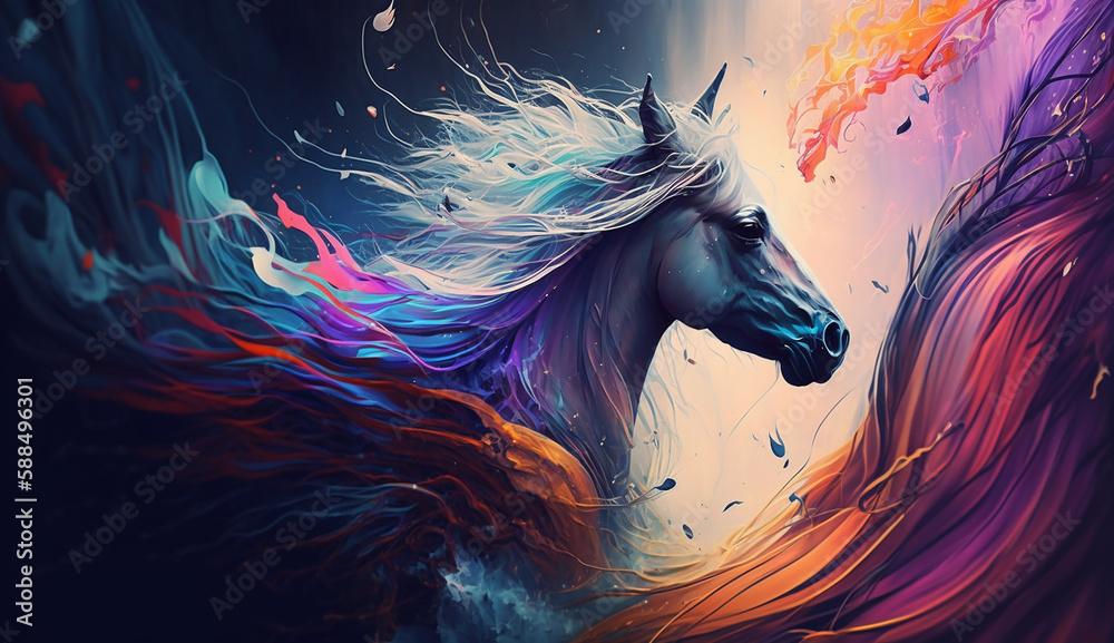 Imaginary unicorn in bright colors, banner, Generative AI