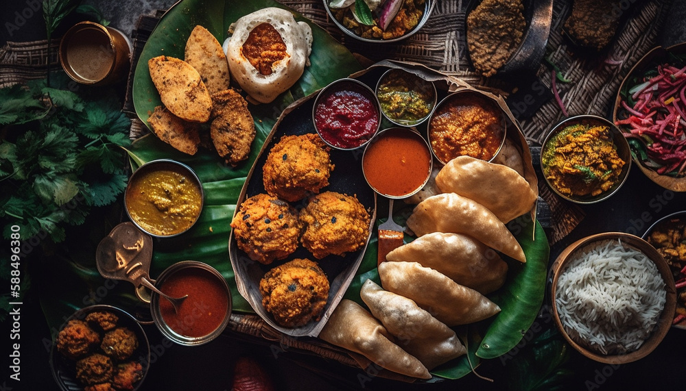 Variety of grilled meat and vegetables on plate generated by AI Variety of grilled meat and vegetables on plate generated by AI