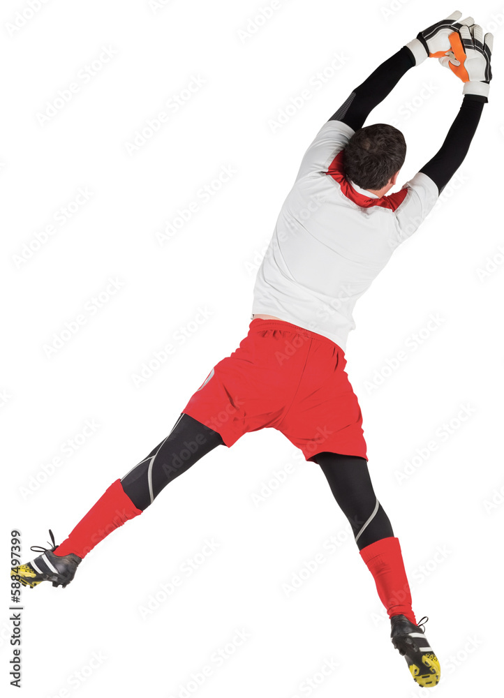 Fit goal keeper jumping up