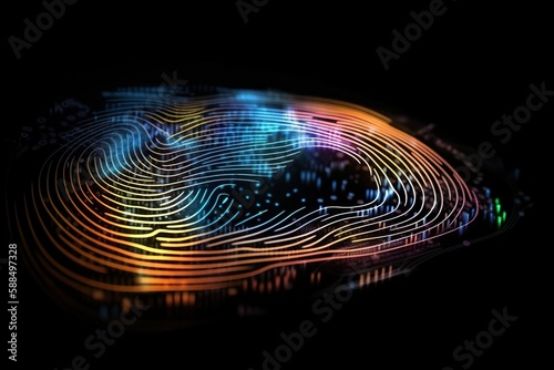 A digital fingerprint or encryption key, representing the unique digital identity of a person or system and the importance of securing it made with Generative AI