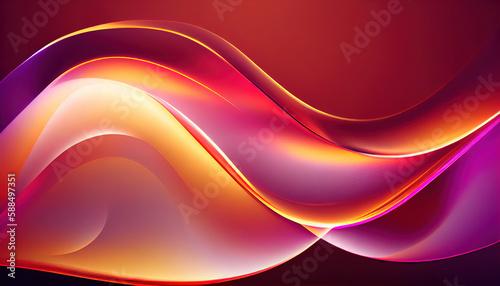 Abstract Shiny neon glass translucent wavy composition with gradient transition, pink red purple yellow orange elegant clean background - generative AI.