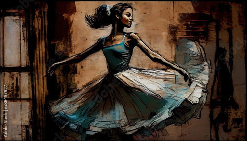 Oil Painted Ballerina Ballet Dancer Colorful Watercolor Art AI Generative