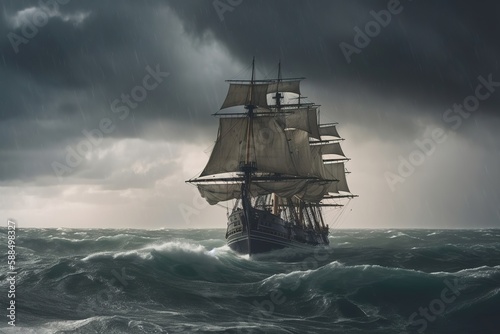 old ship in the middle of a storm. generative ai