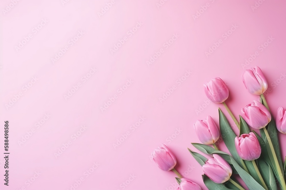 pink tulips on a pink background. generative ai