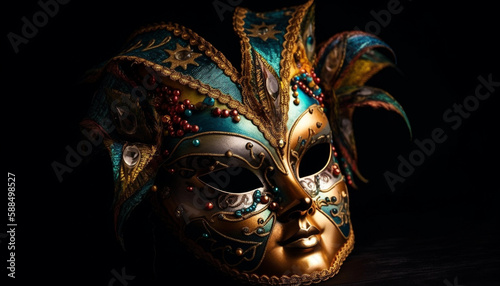Ornate mask enhances mystery, beauty of celebration generated by AI