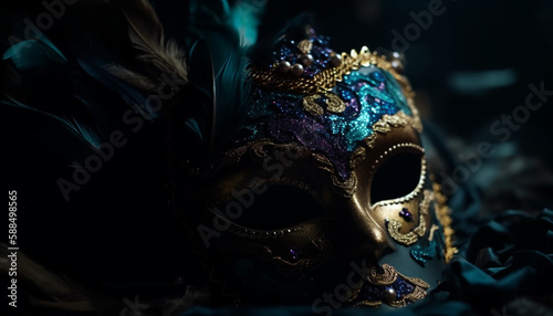 Gold masked beauty celebrates Venetian tradition with elegance generated by AI