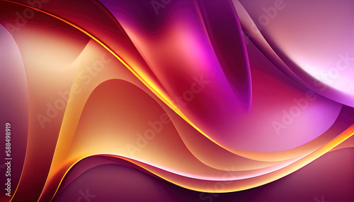 Abstract Shiny neon glass translucent wavy composition with gradient transition, purple beige dark yellow pink elegant clean background - generative AI.