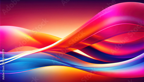Abstract Shiny neon glass translucent wavy composition with gradient transition, pink blue purple elegant clean background - generative AI.